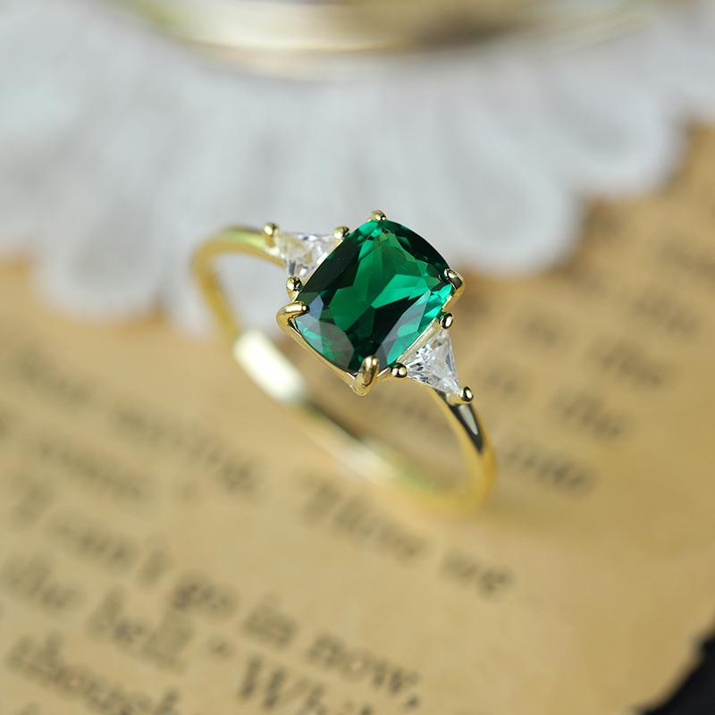 Modny luksusowy autentyczny pierścionek ze srebra próby 925 w kolorze jasnozielonym z geometrycznymi zdobieniami dla kobiet