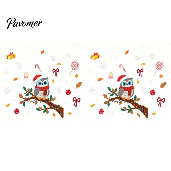 Winter Snowflakes Candy Decor Cute Christmas Owl Window Sticker, Snowy Branch Glass Decal, Waterproof Self Adhesive Seasonal Wall Art Xmas for Holiday