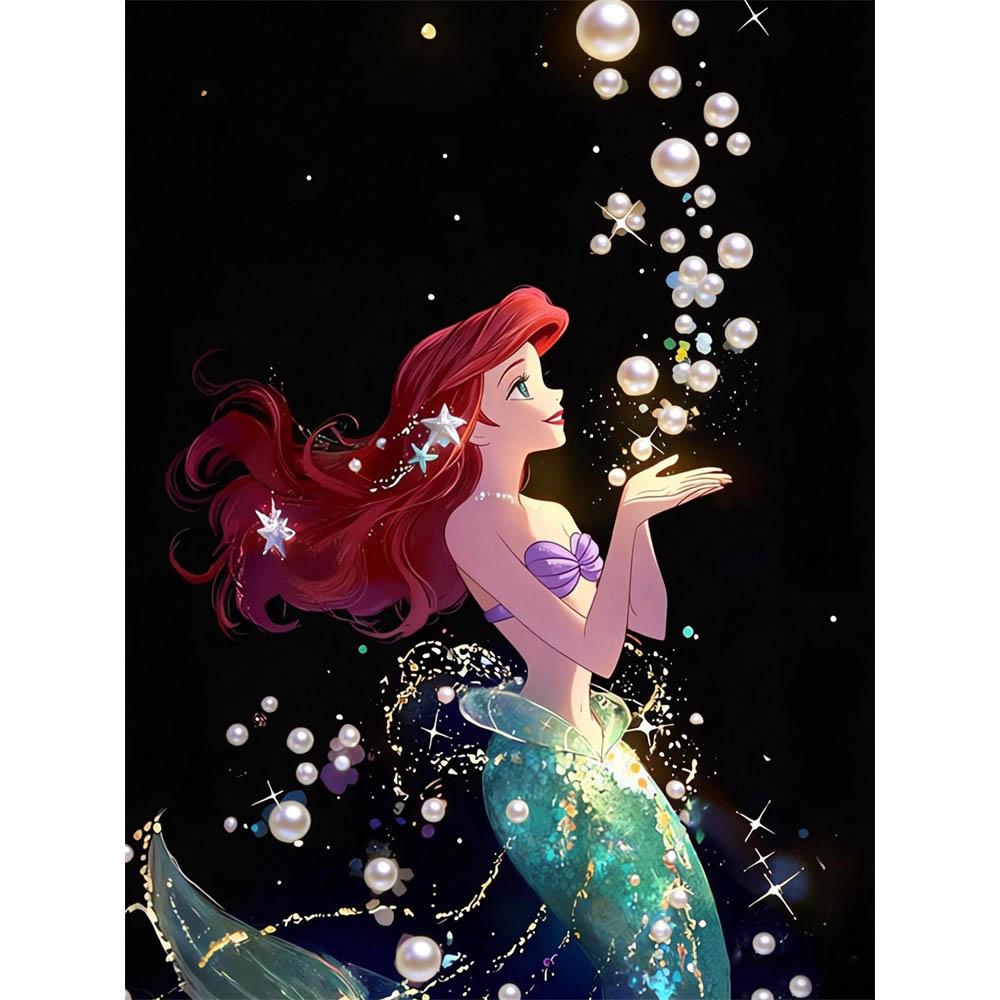 

Disney The Little Mermaid Princess Ariel Pearl Decorative Set 5D Artificial Pearl Jigsaw Puzzle Embroidered Home Decorative Handmade Gift 35x45cm