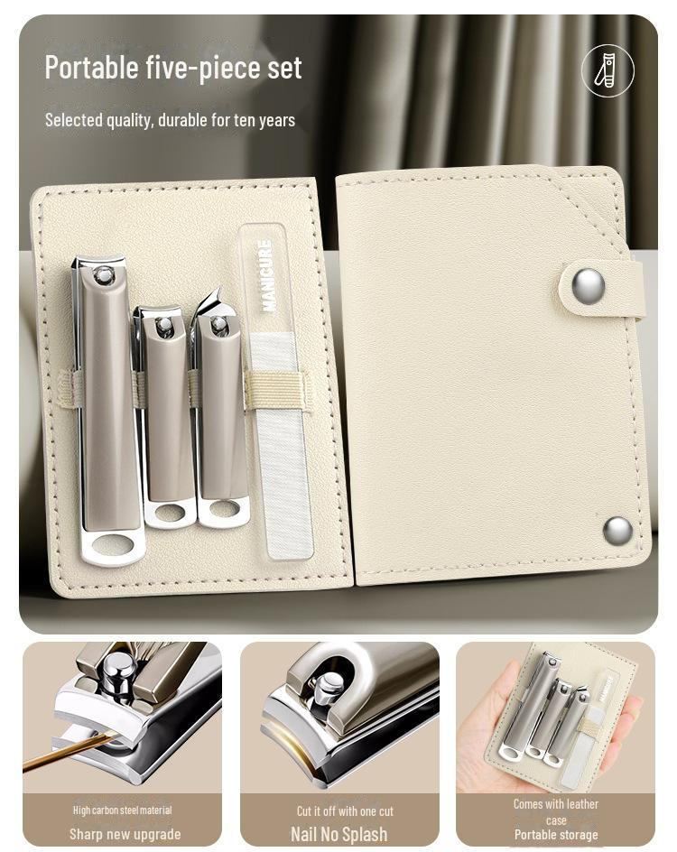 Portable Nail Clipper & Scissors Set with Rotating Leather Case - Large Anti-Splash Design
