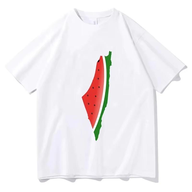Summer Men's 100% Pure Cotton Watermelon Print Round Neck T-shirt Unisex Casual Hip-hop Plus Size Soft Short Sleeved Shirt