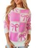 2025 Winter Women's Bow Color Block Round Neck Knitwear Sweater