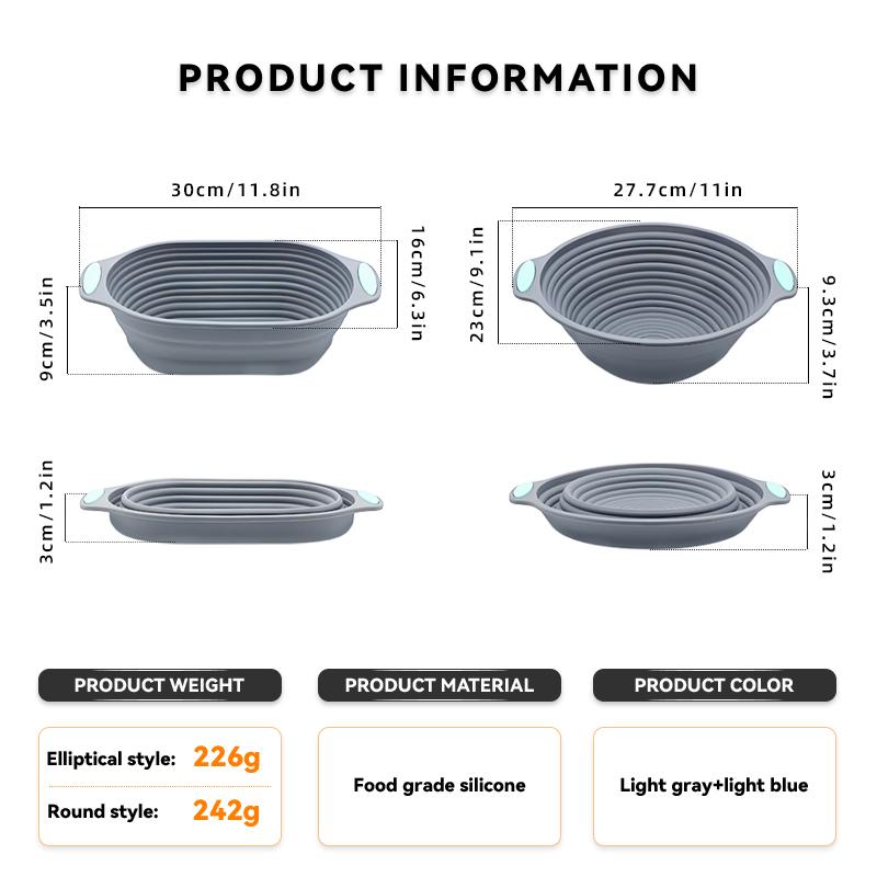 2pcs 10 Inch Oval Collapsible Silicone Banneton Bread Proofing Basket Reusable Sourdough Dough Fermentation Bowl For Home Baking