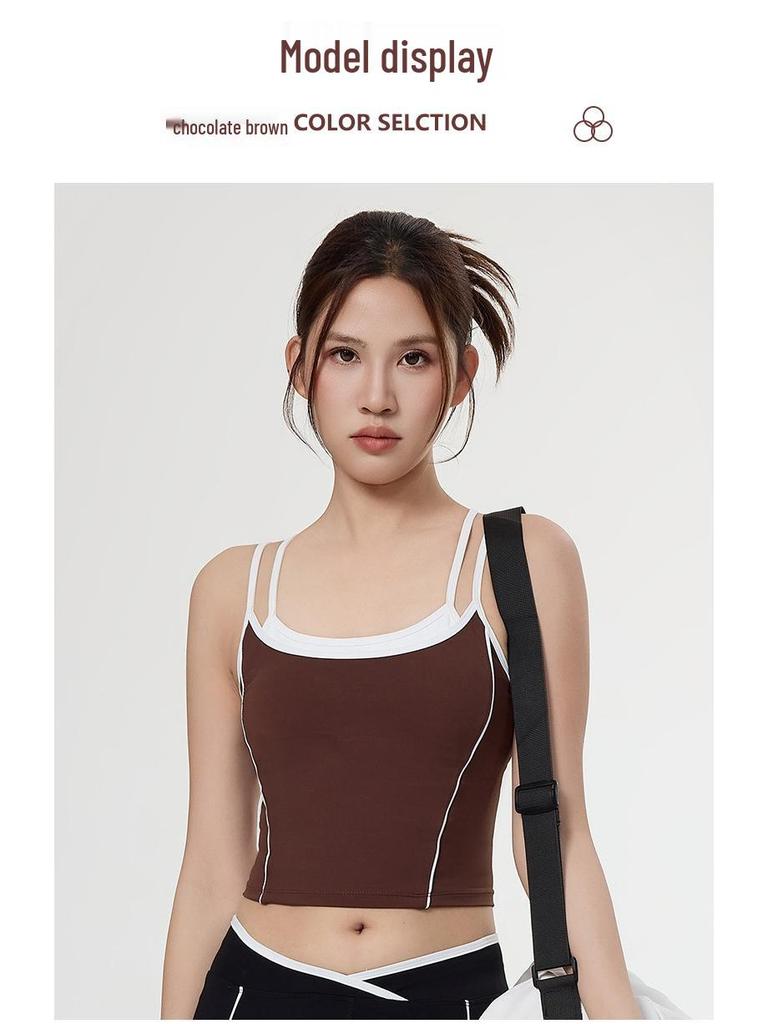 Cross-Border Women's Shockproof Sports Bra with Thin Straps & Color Block Design