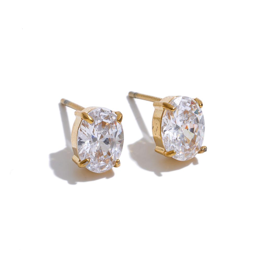 Yhpup Shiny Cubic Zirconia Geometry Small Stud Earrings High Quality Stainless Steel Dainty Fashion Aesthetic Jewelry PVD Plated