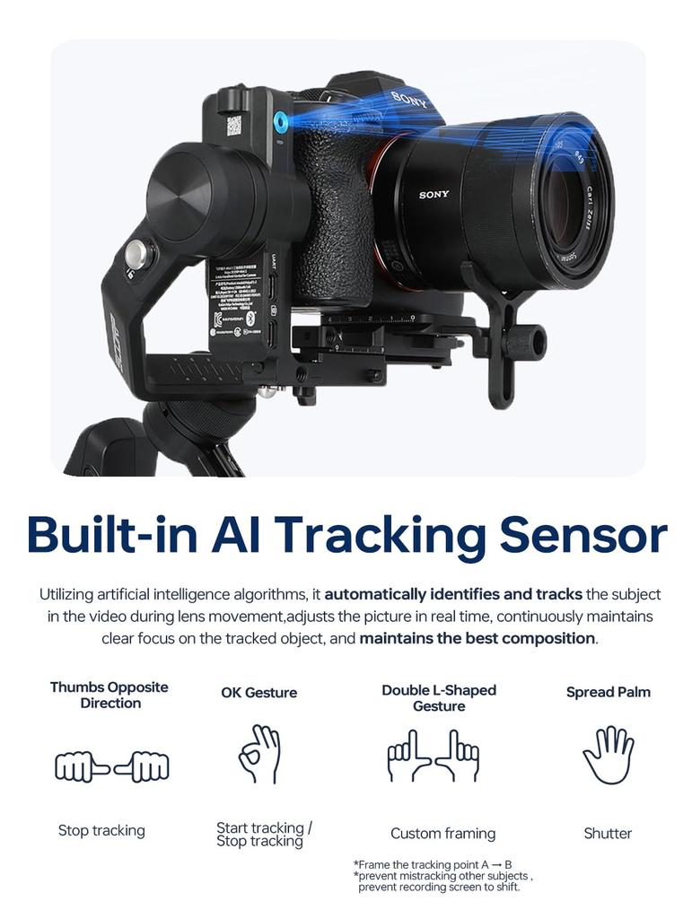 FeiyuTech SCORP Mini 2 Kit Camera Stabilizer Handheld Gimbal for Mirrorless DSLR Cameras A7III Canon R6 Nikon Z30 Fujifilm GoPro Smartphone AI Tracker