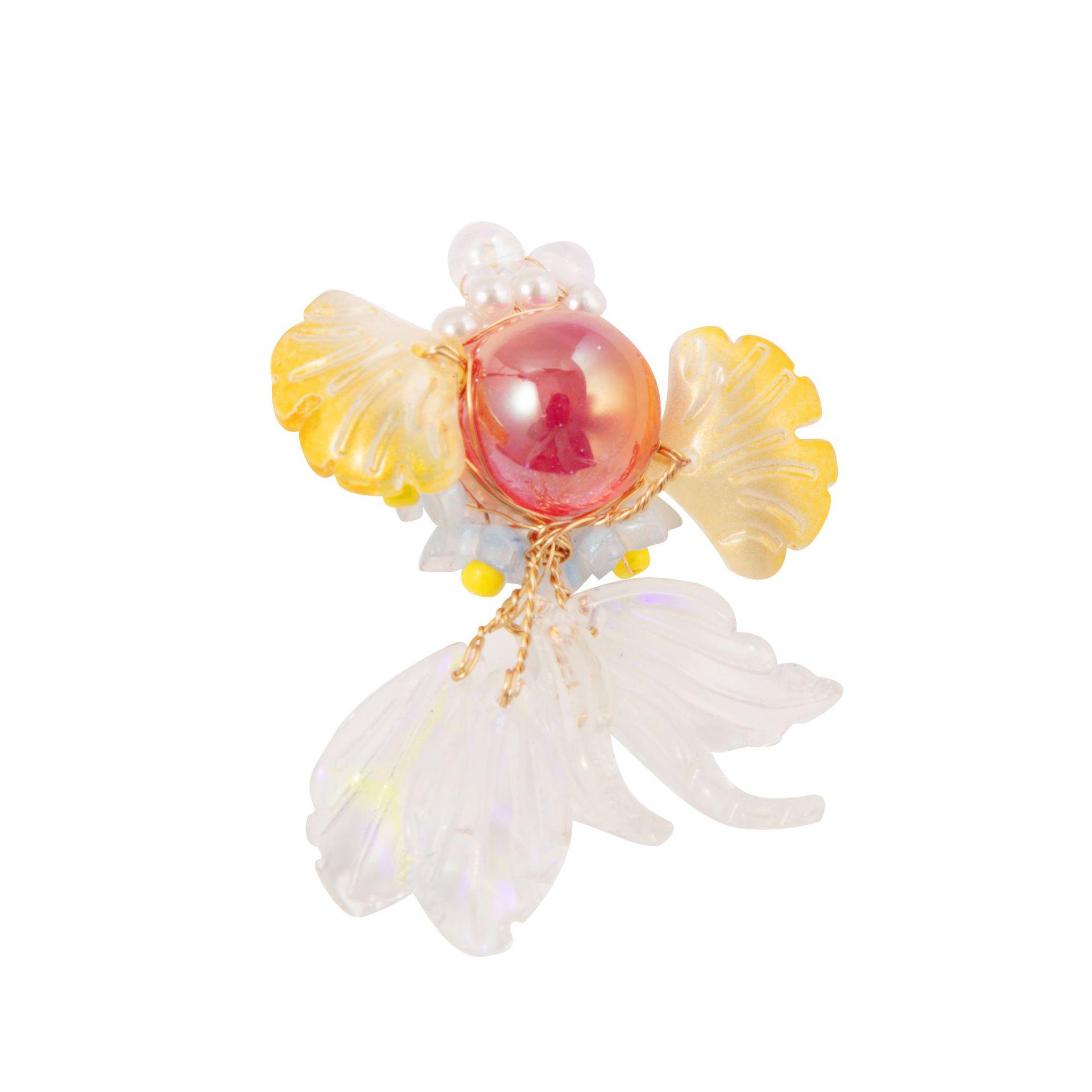 

Handmade Woven Goldfish Jewelry & Accessories: Earrings, Hair Pieces, Shoe Adornments, Hats, Bags, Brooches, and More. Light Pink Goldfish