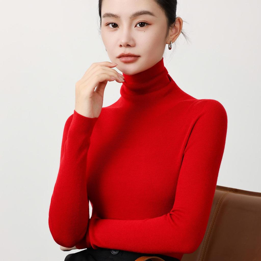 18G Soft Wool Women's Turtleneck Slim Fit Sweater, Autumn/Winter Knit Base Layer, Machine Washable