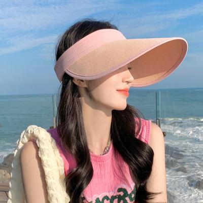 Summer Hat Women's Metal Label Solid Color Sunscreen Empty Top Sun Hat Outdoor Breathable Big Edge Sun Hat