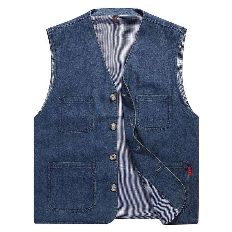 

Men s Large Cotton Vest Multi Pocket Casual Vest L джинсовий синього кольору