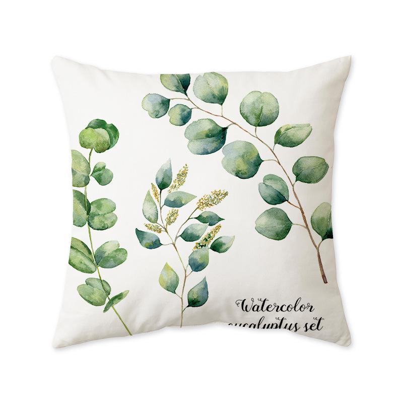 Sofa Bedroom Living Room Back Pillow Cover Small Fresh Green Leaf Plant Pillow Cushion Cover