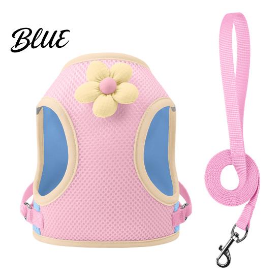 Adjustable Pet Walking Harness Small Dog and 59" Leash Set Breathable Mesh Puppy Vest with Durable Metal Clip 3D Flower Decor for Dogs Cats Outdoor