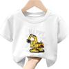 Summer Short Sleeve Tshirt for Girls Excavator Print Casual Comfortable round Neck Childrens Wear Boys Polyester Fabric
