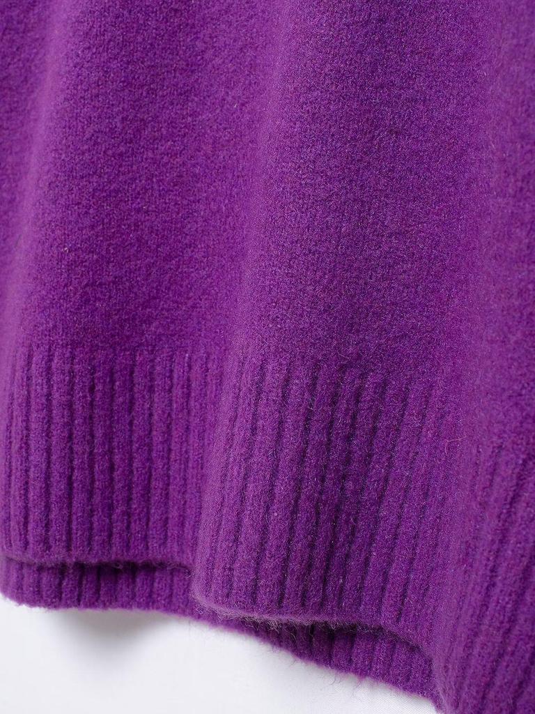 Women's European & American Style Round Neck Solid Color Soft Long Sleeve Knitted Sweater