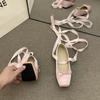 Fairy style shoes evening shoes 2024 early spring new pink Mary Jane women's shoes square head satin ballet shoes