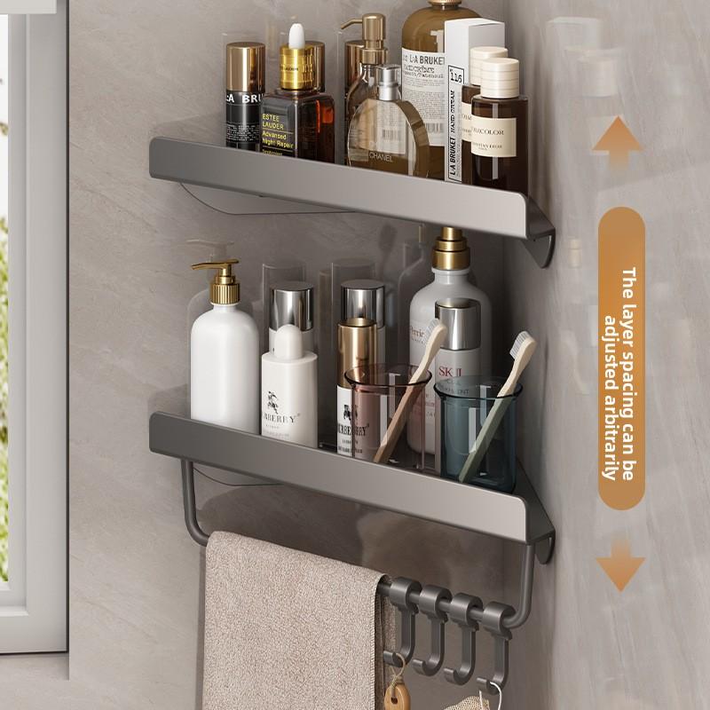 Metal Iron Triangle Corner Storage Shelf Punch Free Wall Mounted Organizer For Bathroom Toilet Shower Space Saving