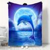 Dolphins Under The Moonlight Flannel Blanket Soft Warm Throw Blanket Lunch Break Blanket For Couch Sofa Office Bed Camping Trave