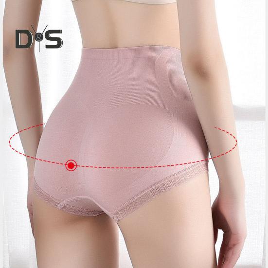 Women High Waist Seamless Panties Hip Lifting Tummy Control Lace Trim Ribbed Briefs Elastic Skinny Underpants