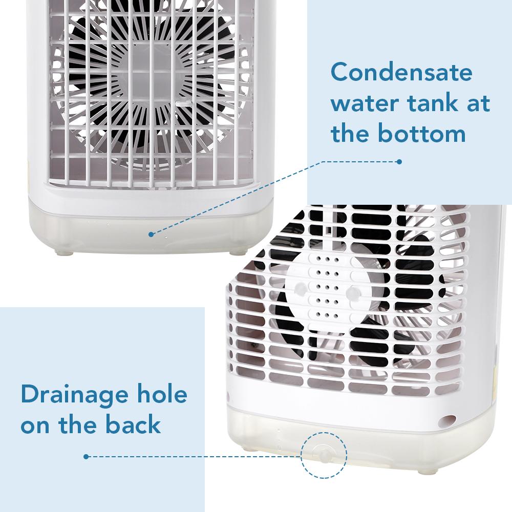 Portable Air Conditioner with Colorful Atmosphere Light Water Cooling Fan USB Table Fan 700ml Water Tank Desktop Fan Humidifier