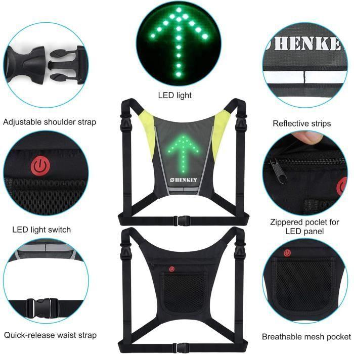 shenkey gilet de cyclisme à led avec indicateur de direction - télécommande,feux de direction,rechargeable par usb