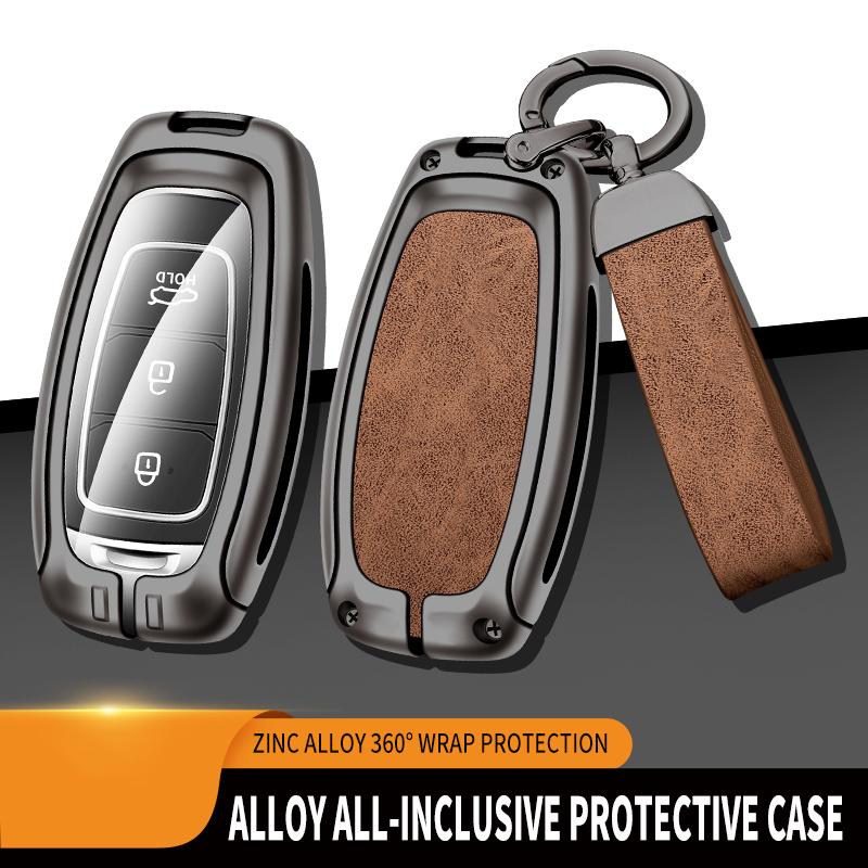 Metal Leather Car Key Case Cover Shell for Hyundai Santa I30 IX35 Encino Kona Solaris Accent Fe Azera Grandeur Elantra Accessory