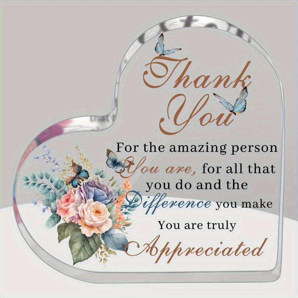 Heart-Shaped Thank You Plaque with Floral & Butterfly Design - Meaningful Appreciation Gift for Someone Special, Desktop Decoration, Nurseries, Hom 10*10cm