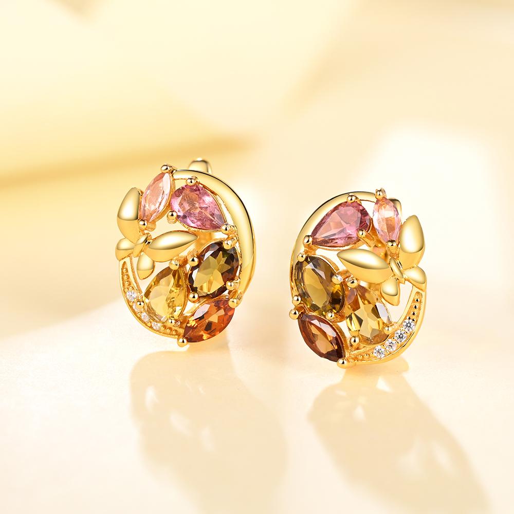 Wunderschönes natürliches Multi-Turmalin-Edelstein-Schmuckset mit Verschluss-Ohrring aus 925er-Sterlingsilber, luxuriöser Schmuck für Frauen, Geschenk