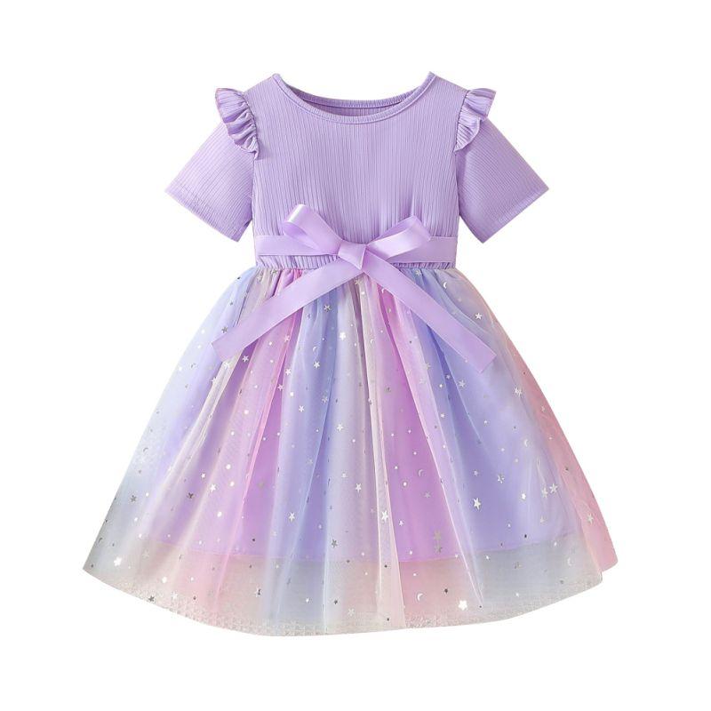 3-13 Years Kids Girls Short Sleeve Mesh Skirt Dress