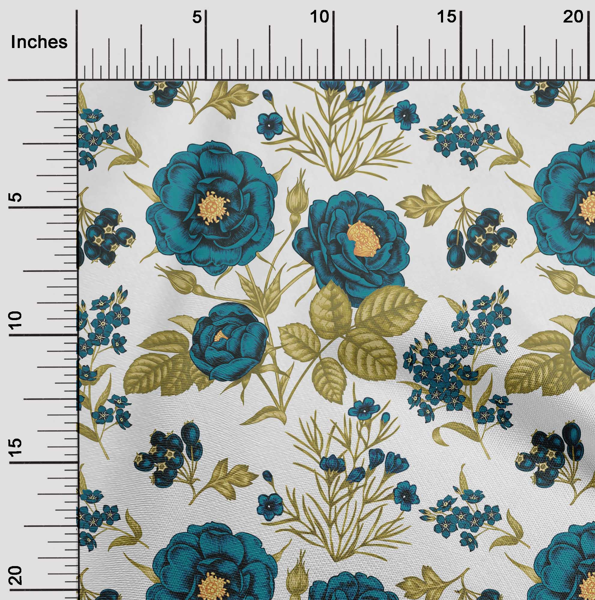 

OneOone Cotton Flex сірувато-блакитна тканина Листя та квіти Художнє шиття Ремісничі проекти Принти на тканині 40 дюймів 42 Inch Wide - Viscose Chiffon чирок синього кольору