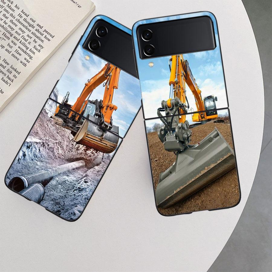 Construction Machinery Excavator Phone Case For Samsung Z Flip 7 6 5G Galaxy Z Flip 5 4 3 Black Hard Cell Cover Luxury PC Shell