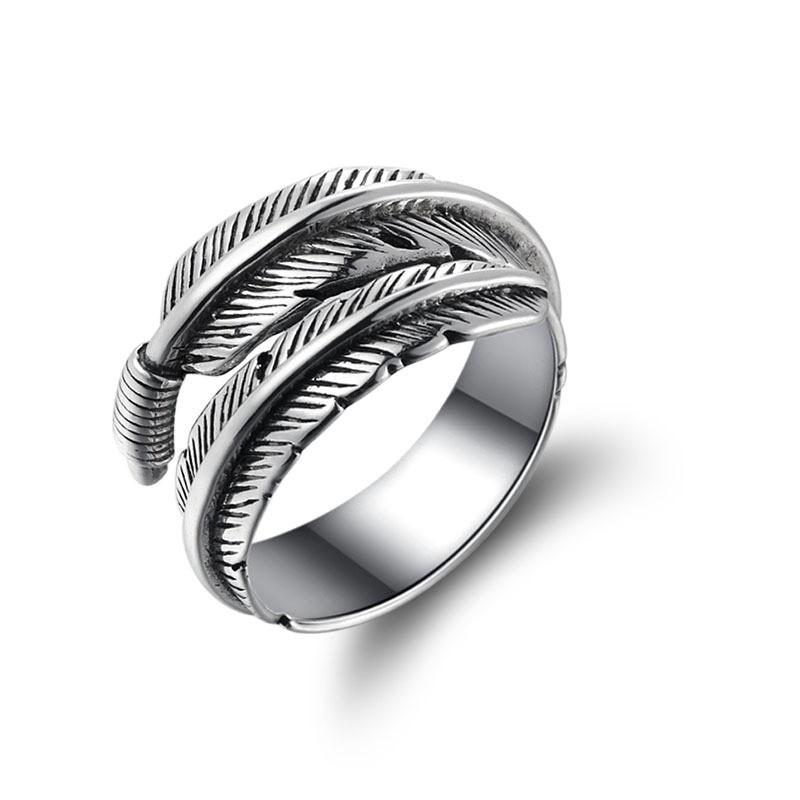 Adjustable Open Ring Couples Vintage Angel Feather Design Unisex Copper Plated Geometric Band