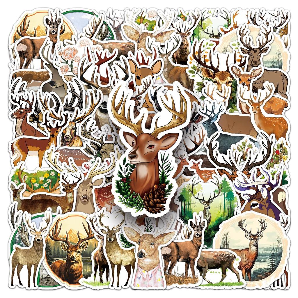 50 Deer Doodle Stickers Personalized Cartoon Animal Decoration Water Cup Computer Mobile Phone Case Suitcase Stickers