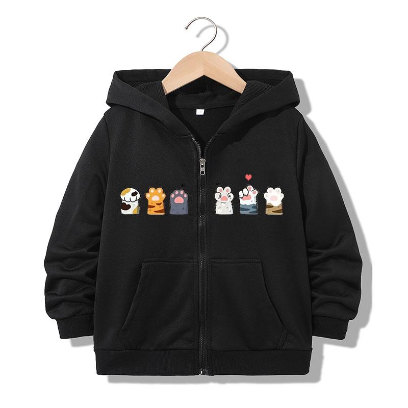 Zipper Hoodie Funny Casual Cat Paw Letter Hoodies Jackets Boys Girls Y2k Kawaii Zip Up Sweatshirt Spring Autumn Hoodies