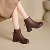New Style of Chunky and Versatile Ankle Boots, Round-toed High-heeled Women's Shoes