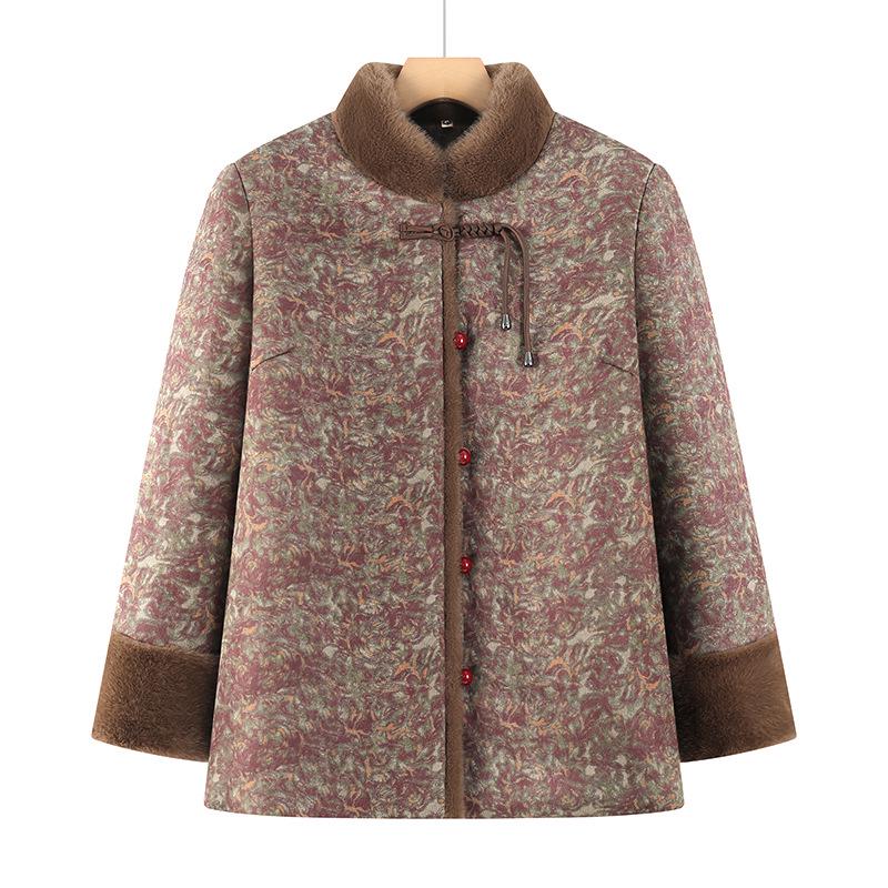 Plus Size Padded Cotton Coat for Middle-Aged Women - Winter Tang Suit Style