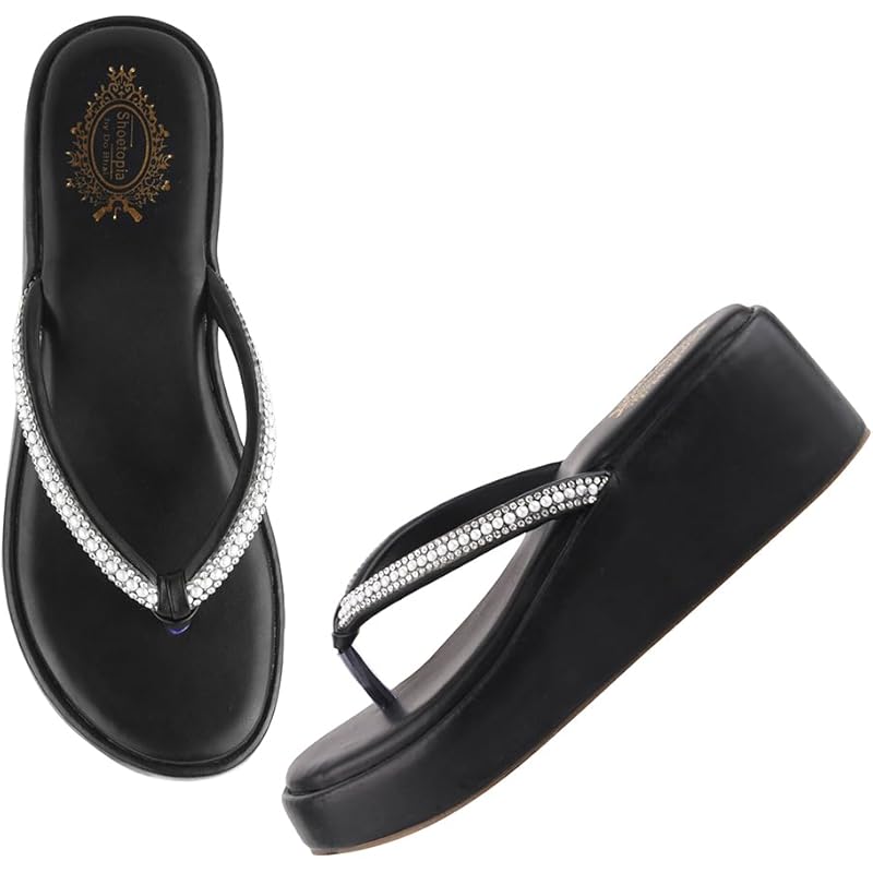 Shoetopia Women Embellished Black Wedges /Eu38
