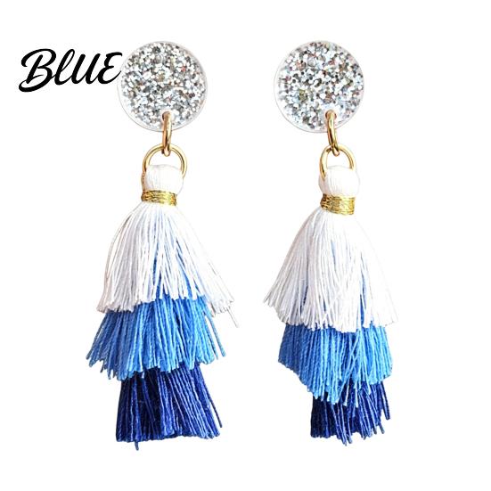 Eye-catching Fringe Jewelry Earrings Multi-layered Creative Red White and Blue