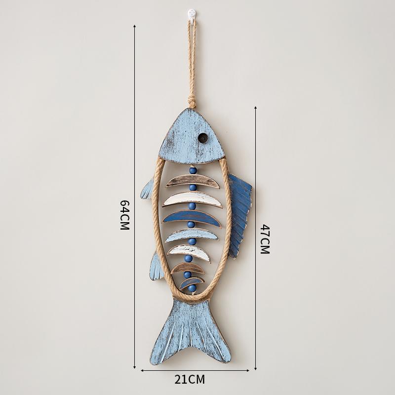 Mediterranean Retro Wooden Fish Skewers Hanging in The Ocean Fengxiang Villagers' Tavern Restaurant Wall Art Decorations
