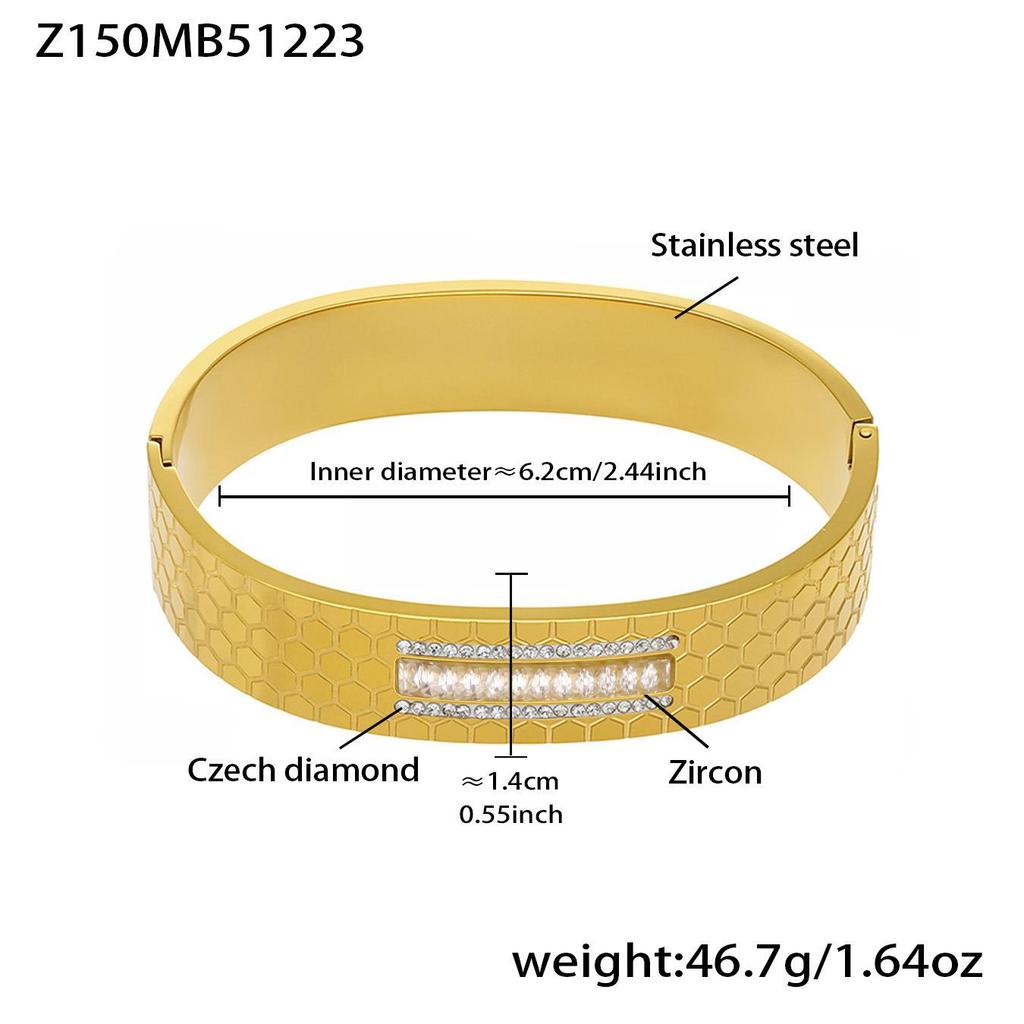 Bransoletka ze stali nierdzewnej platerowanej 18-karatowym złotem z zapięciem w kształcie rombu z cyrkoniami - Geometryczny styl INS Lekki luksusowy biżuteria ręczna