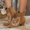 Westernstiefel für Damen Schnürstiefel Damen Dicke Absätze Spitzzehen Knöchelstiefel PU Schlanke Kurze Stiefel Bestickte Botines Para Mujeres