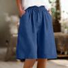Women's Casual Cotton Linen Bermuda Shorts with Pockets Elastic Waist Loose Fit Color