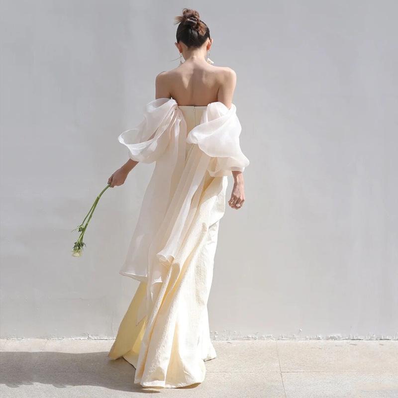French tube top light wedding dress temperament spring new Mori satin welcome dress fishtail thin dress