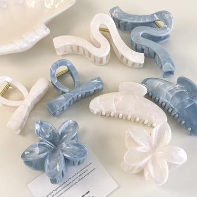 Garra de Cabelo Geometria com Laço de Flores Coloridas Vintage em Acrílico para Mulher Menina Grampos de Cabelo Elegantes Presilhas de Tubarão Prendedores de Caranguejo Adorno de Cabeça Feminino