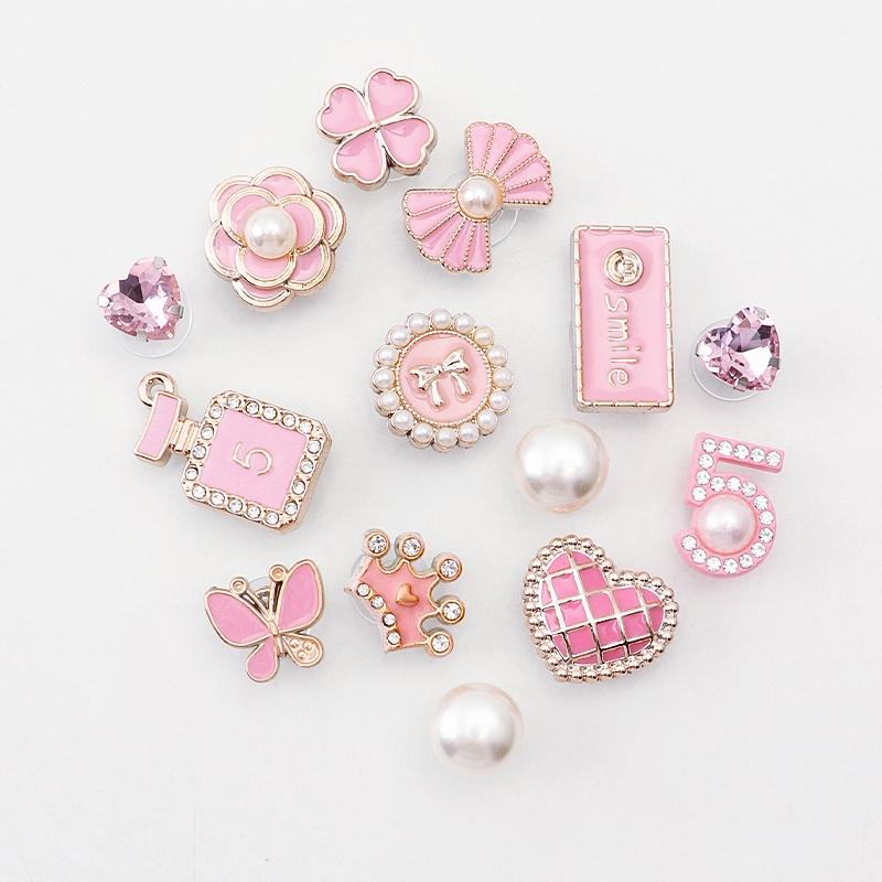 1 Set Shoe Charms Set Creative DIY 3D Shoe Flower Diamond Butterfly Pearl Flower Detachable Chain buckle Girls Shoe Decoration