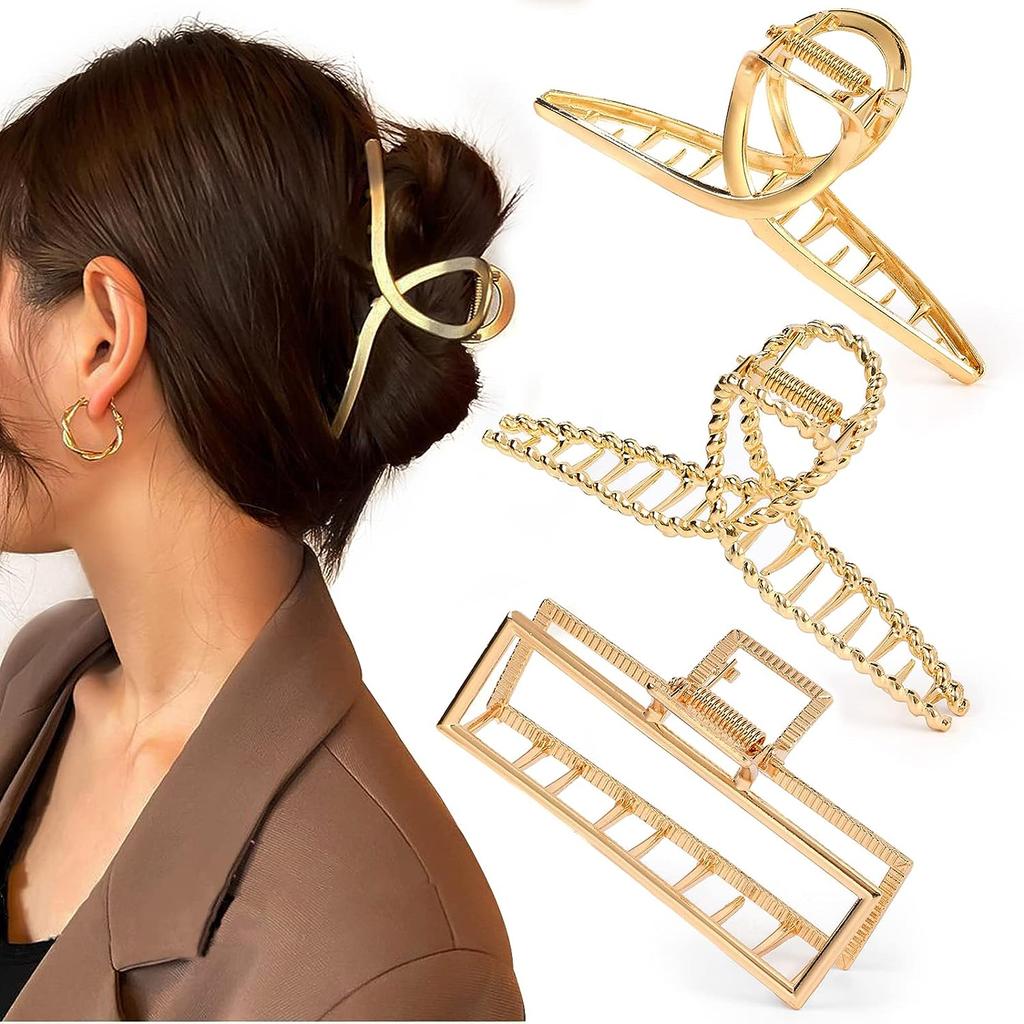 3pcs Elegant Metal Big Claw Clip for Heavy Hair, Strong Hold Big Non Slip Hair Clip for Long Hair, Fashion Styling Accessory, Fo
