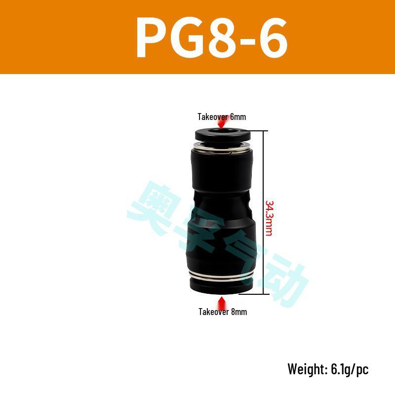 Black Pneumatic High-Pressure Air Hose Quick Connect Fitting, Variable Diameter (4 To 16mm), PU Straight Pneumatic Component
