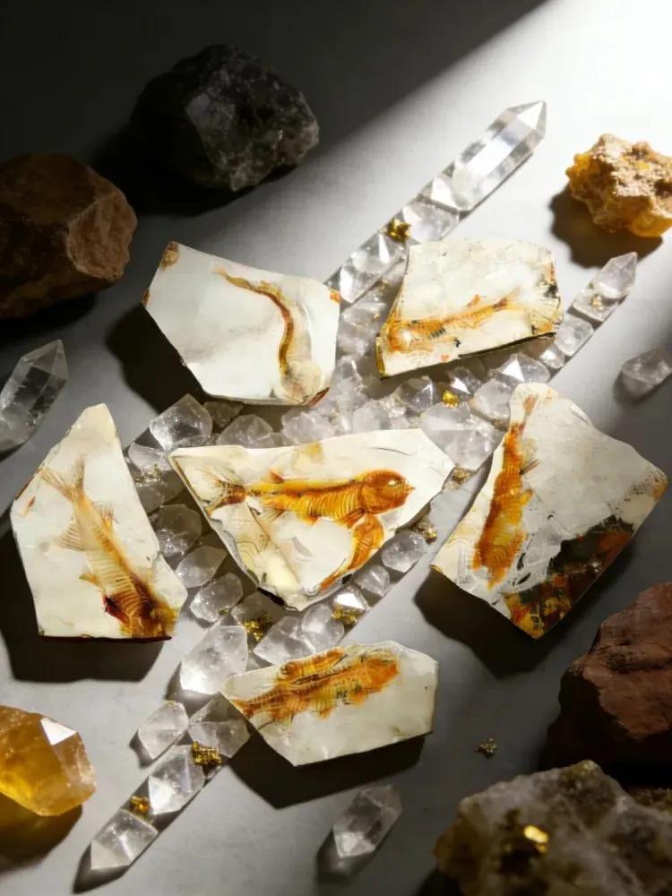 Paleontological fish fossils for teaching children natural sciences, Random size