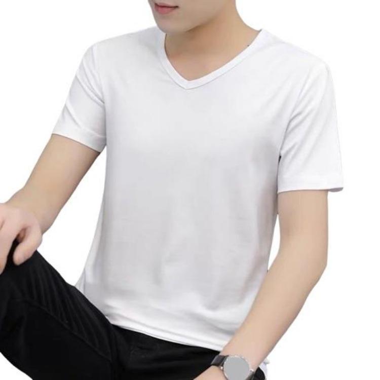 Slim Fit V Neck Casual Men T-shirt Short Sleeve Pullover Solid Color Ice Silk Youthful Style Daily Wear