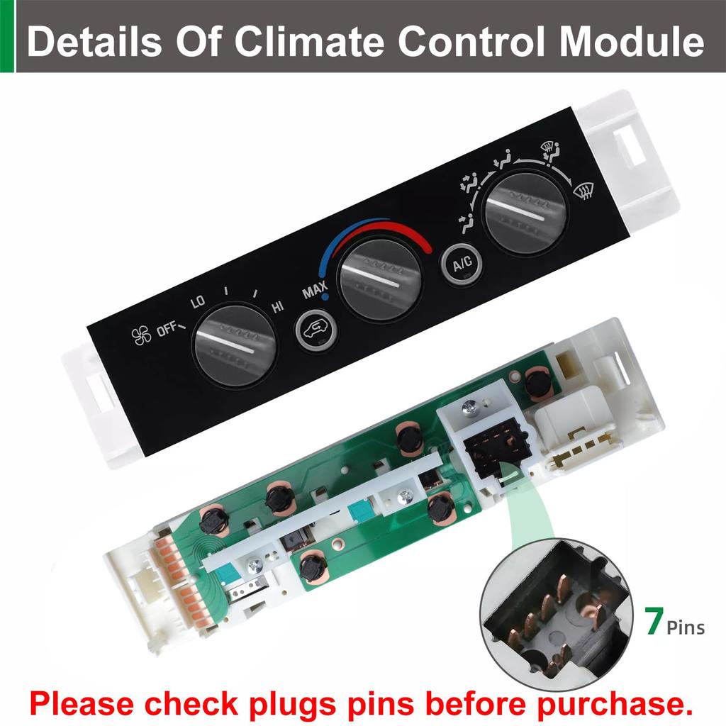 AC Heater Panel Climate Control Module Switch For Chevy GMC C1500 C2500 C3500 K1500 K2500 K3500 Truck 1996 1997 1998 1999 2000 2001 2002 Without Rear
