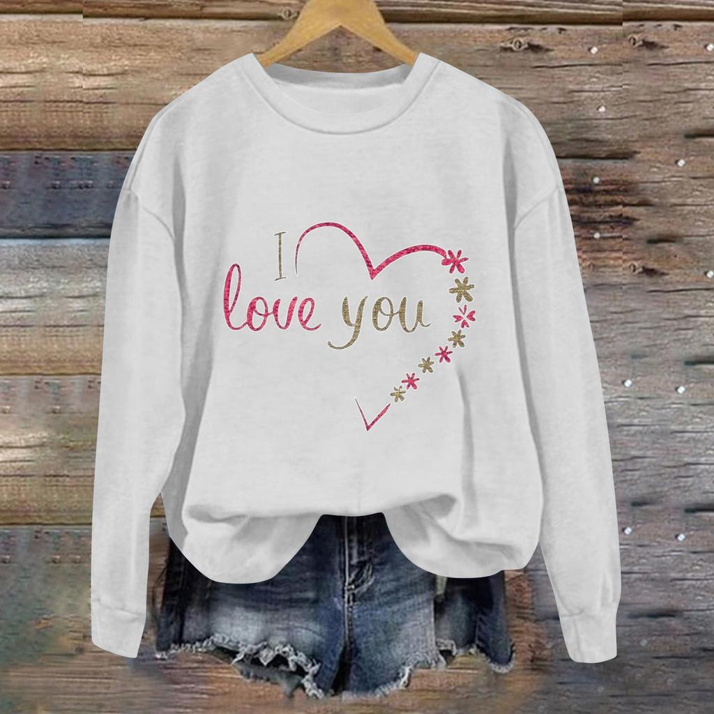 Damenmode Langarm Print Rundhals Pullover Top